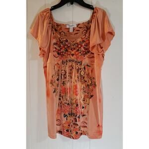 Dressbarn Medium orange/ multicolored embroidered blouse
